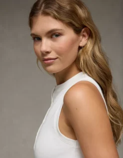 AE Button-Up Tank Top Raw White -American Eagle Fashion 0366 6488 115 d2