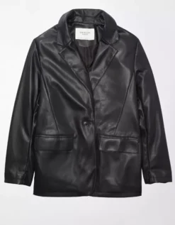 AE Oversized Vegan Leather Boyfriend Blazer -American Eagle Fashion 0383 3443 001 f