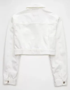 AE Dreamy Drape Super Cropped Denim Jacket White -American Eagle Fashion 0383 3550 100 b