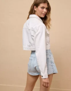 AE Dreamy Drape Super Cropped Denim Jacket White -American Eagle Fashion 0383 3550 100 d2