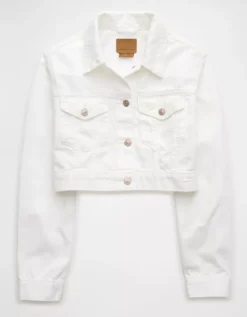 AE Dreamy Drape Super Cropped Denim Jacket White -American Eagle Fashion 0383 3550 100 f