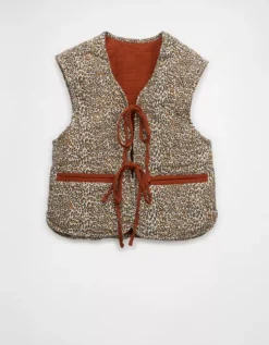 AE Reversible Leopard Tie Front Quilted Vest Brown -American Eagle Fashion 0383 3659 200 f
