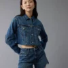 AE Cropped Studded Denim Jacket Medium Wash