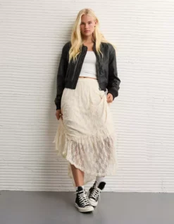 AE Faux Leather Cropped Bomber Jacket Bold Black -American Eagle Fashion 0383 3687 064 os