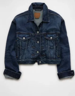AE Cropped Vintage Denim Jacket Medium Indigo Wash -American Eagle Fashion 0383 3702 540 f