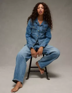 AE Preppy Denim Jacket Light Wash -American Eagle Fashion 0383 3703 915 os