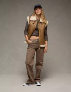 AE Shearling Vest Camel -American Eagle Fashion 0383 3740 296 os