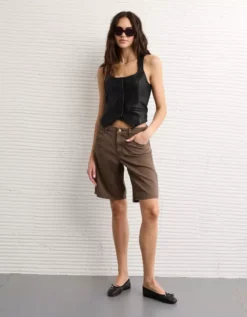 AE Vegan Leather Square Neck Waistcoat Black -American Eagle Fashion 0383 3755 001 os