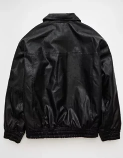 AE Oversized Vegan Leather Bomber Jacket Black -American Eagle Fashion 0387 3688 001 b