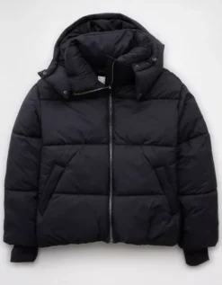 AE Technical Puffer Jacket Black -American Eagle Fashion 0387 3721 001 f