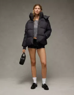 AE Technical Puffer Jacket Black -American Eagle Fashion 0387 3721 001 os