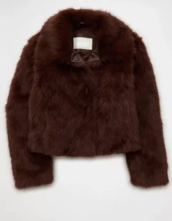 AE Faux Fur Coat Brown -American Eagle Fashion 0387 3766 200 f