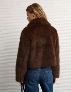 AE Faux Fur Coat Brown -American Eagle Fashion 0387 3766 200 ob
