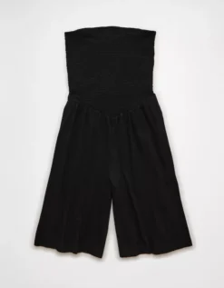 AE Strapless Smocked V-Waist Romper Black -American Eagle Fashion 0390 9059 001 f
