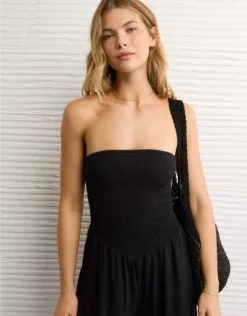 AE Strapless Smocked V-Waist Romper Black