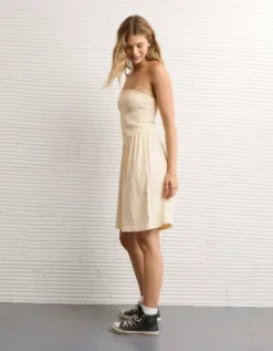 AE Strapless Smocked V-Waist Romper Cream -American Eagle Fashion 0390 9059 106 os