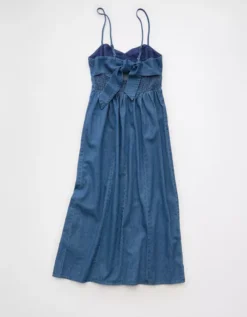 AE Catie Corset Column Midi Dress Dark Wash -American Eagle Fashion 0390 9312 896 b