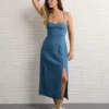 AE Catie Corset Column Midi Dress Dark Wash