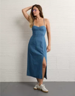 AE Catie Corset Column Midi Dress Dark Wash