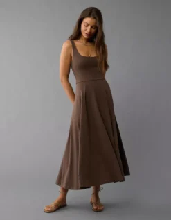 AE Scoop Neck Midi Dress Brown -American Eagle Fashion 0395 7966 200 d2