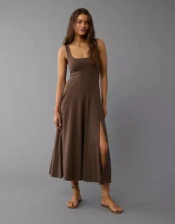 AE Scoop Neck Midi Dress Brown -American Eagle Fashion 0395 7966 200 os
