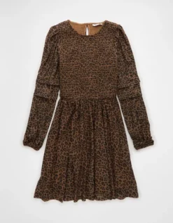 AE Long-Sleeve High Neck Mesh Mini Dress Multi -American Eagle Fashion 0395 8004 900 f