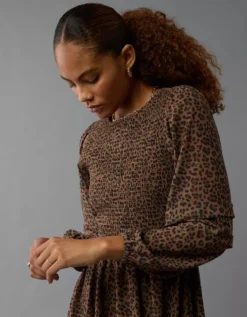 AE Long-Sleeve High Neck Mesh Mini Dress Multi -American Eagle Fashion 0395 8004 900 os