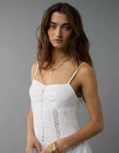 AE Catie Corset Tiered Mini Dress Cream -American Eagle Fashion 0395 8192 106 os