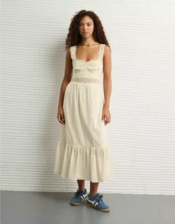 AE Catie Corset Crochet Midi Dress Cream