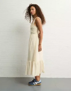 AE Catie Corset Crochet Midi Dress Cream -American Eagle Fashion 0395 8363 106 os