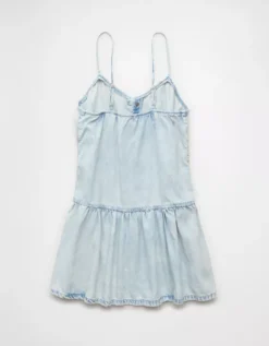 AE V-Neck Button-Up Denim Mini Dress Acid Wash -American Eagle Fashion 0395 8376 764 b