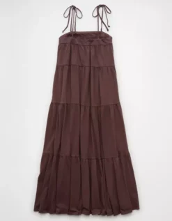 AE Sunchaser Knit Tie Shoulder Maxi Dress Brown -American Eagle Fashion 0395 8435 200 b