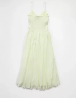 AE V-Neck Smocked Bodice Midi Dress Lime -American Eagle Fashion 0395 8459 759 b