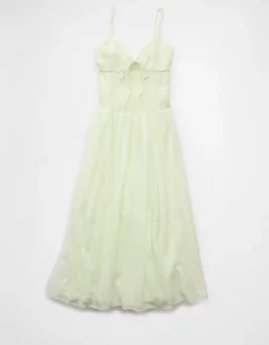 AE V-Neck Smocked Bodice Midi Dress Lime -American Eagle Fashion 0395 8459 759 f