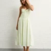 AE V-Neck Smocked Bodice Midi Dress Lime
