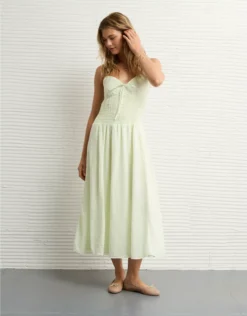 AE V-Neck Smocked Bodice Midi Dress Lime