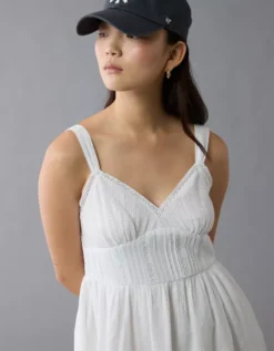 AE V-Neck Eyelet Mini Dress Cream -American Eagle Fashion 0395 8461 106 os