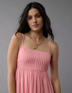 AE Pintuck Babydoll Maxi Dress Pink -American Eagle Fashion 0395 8462 615 os