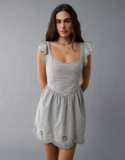 AE V-Waist Corset Mini Dress Olive -American Eagle Fashion 0395 8568 309 d3