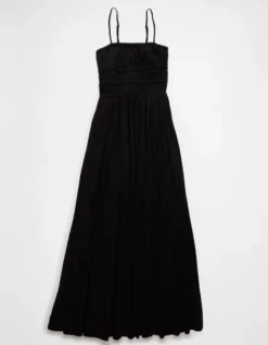 AE Sunchaser Knit Smocked Bodice Midi Dress Black -American Eagle Fashion 0395 8578 001 f