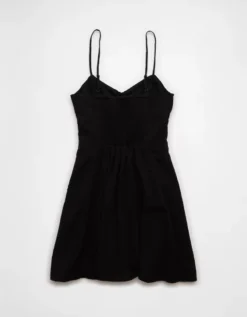 AE Sweetheart Button-Up Mini Dress Black -American Eagle Fashion 0395 8598 001 b