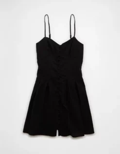 AE Sweetheart Button-Up Mini Dress Black -American Eagle Fashion 0395 8598 001 f