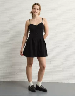 AE Sweetheart Button-Up Mini Dress Black