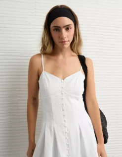 AE Sweetheart Button-Up Mini Dress Ecru Denim -American Eagle Fashion 0395 8598 154 os