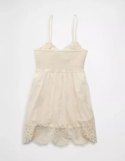 AE Catie Corset Eyelet Mini Dress Cream -American Eagle Fashion 0395 8603 106 b
