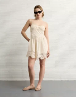 AE Catie Corset Eyelet Mini Dress Cream