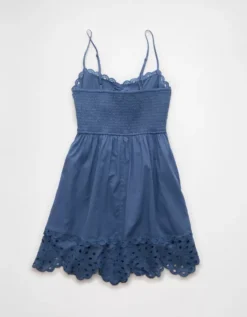 AE Catie Corset Eyelet Mini Dress Blue Vibe -American Eagle Fashion 0395 8603 421 b