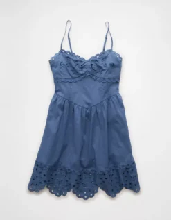 AE Catie Corset Eyelet Mini Dress Blue Vibe -American Eagle Fashion 0395 8603 421 f