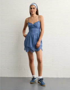 AE Catie Corset Eyelet Mini Dress Blue Vibe