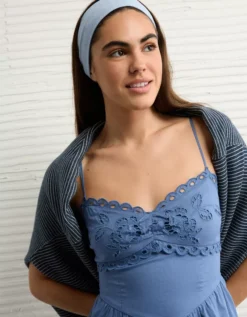 AE Catie Corset Eyelet Mini Dress Blue Vibe -American Eagle Fashion 0395 8603 421 os